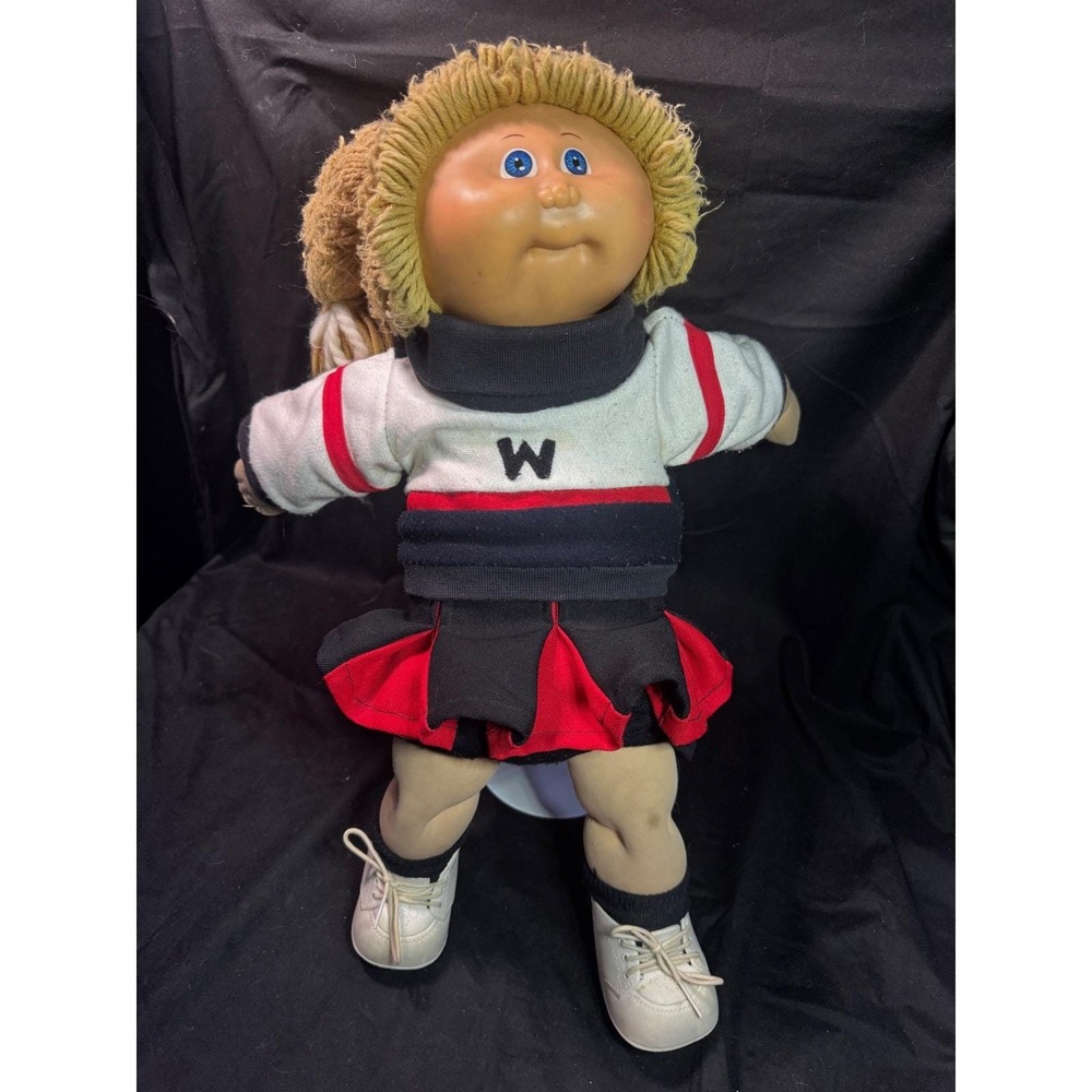 Vintage 1982 Cabbage Patch Kids Doll Blonde Yarn Hair Cheerleader Outfit Coleco